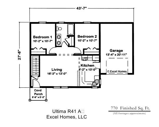 Ultima R41A | 811 Square Foot Ranch Floor Plan