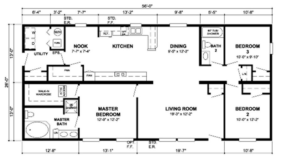 Mapleton | 1456 Square Foot Ranch Floor Plan