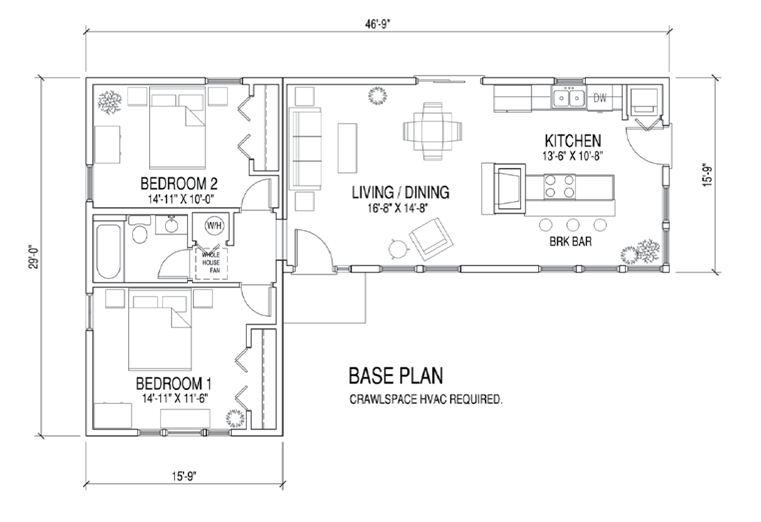 Villager | 945 Square Foot Ranch Floor Plan