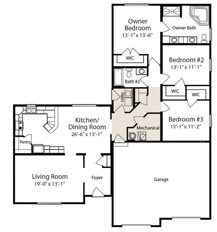 Gibson – IN | 1813 Square Foot Ranch Floor Plan