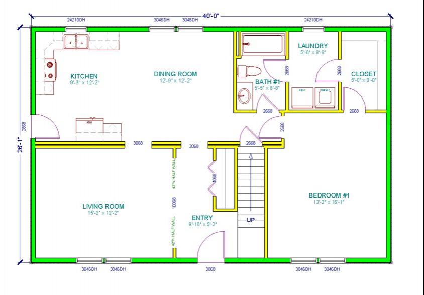 Portsmouth | 1560 Square Foot Cape Floor Plan