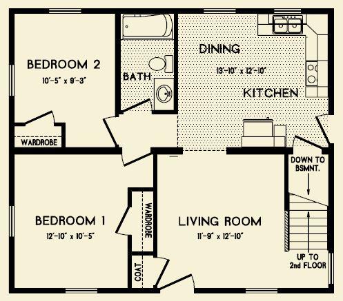 Kennebunkport | 1120 Square Foot Cape Floor Plan