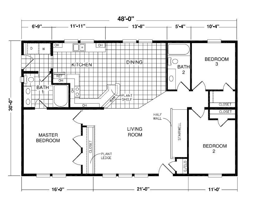 Model 5248 | 1440 Square Foot Ranch Floor Plan