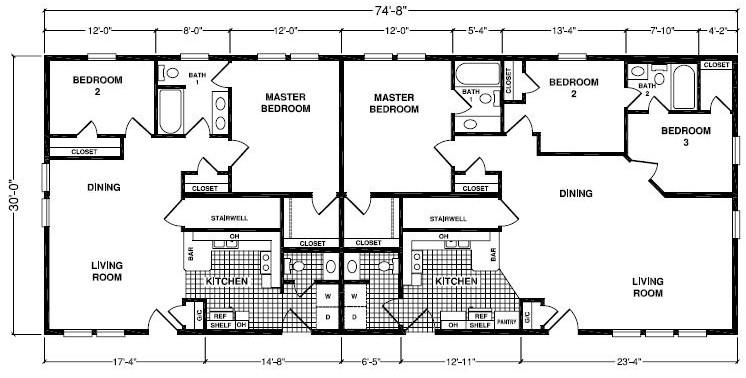 Model 7273 | 1280 Square Foot Multi-family Floor Plan