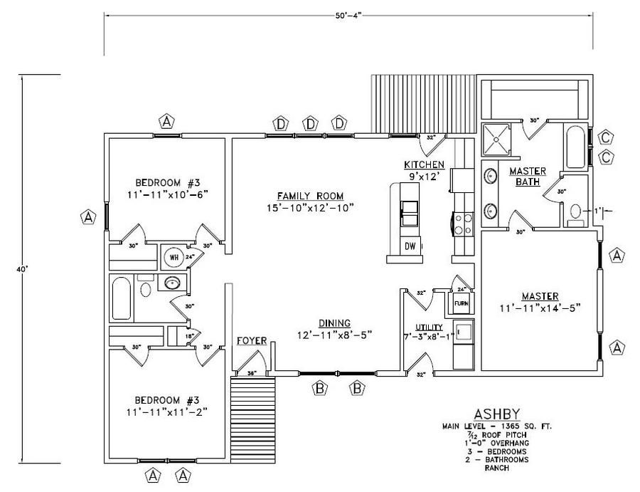 Ashby 1365 Square Foot Ranch Floor Plan