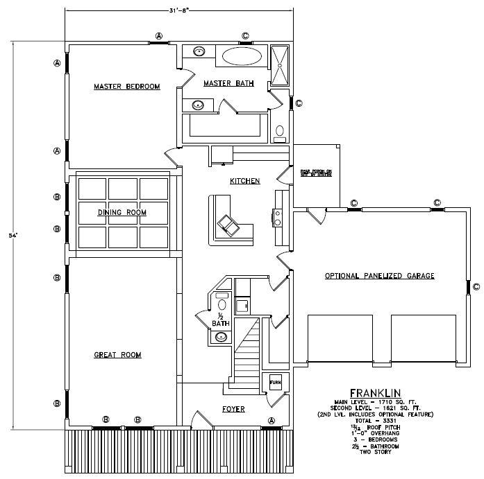 Franklin SH 3331 Square Foot Two Story Floor Plan