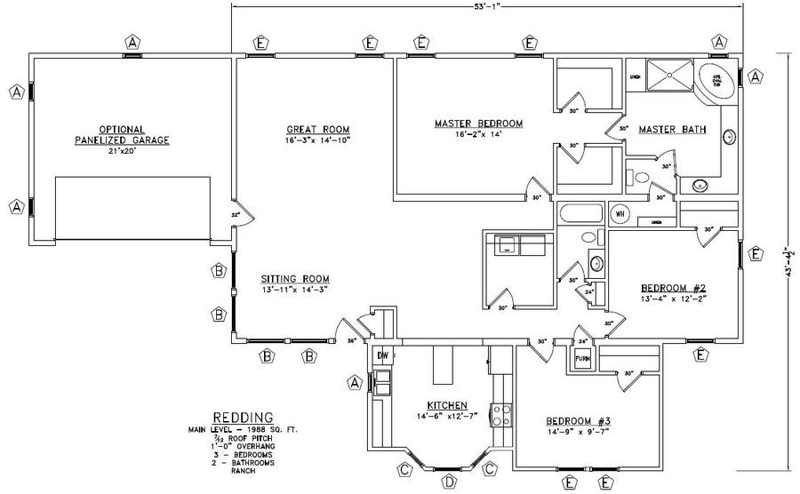 Redding | 1988 Square Foot Ranch Floor Plan