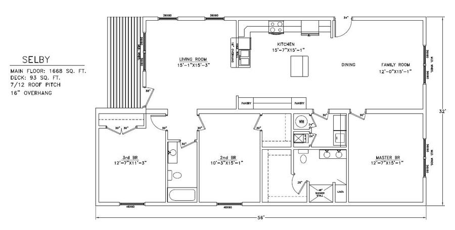 Selby 1668 Square Foot Ranch Floor Plan