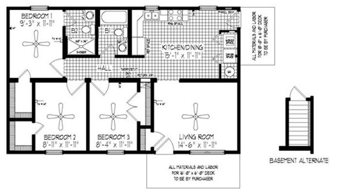 Trenton MK 1008 Square Foot Ranch Floor Plan