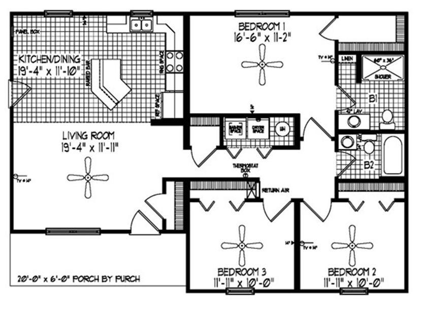 Norwood MK B 1312 Square Foot Ranch Floor Plan