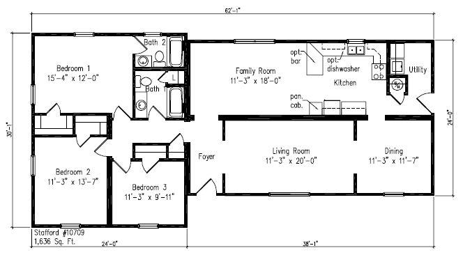 Stafford III | 1636 Square Foot Ranch Floor Plan